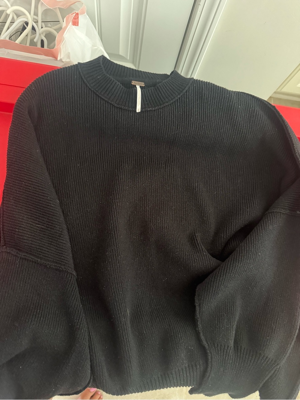 Free People women’s easy street Black Ribbed tunic Crewneck Sweater